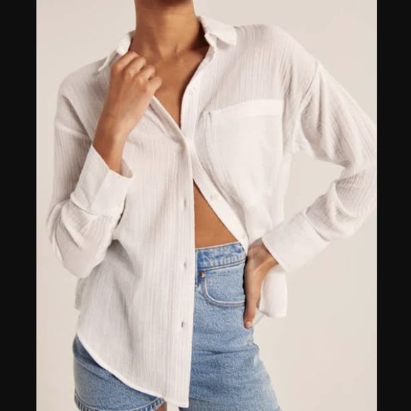 Abercrombie & Fitch Tops Oversized Beachy Gauze Textured Shirt Af